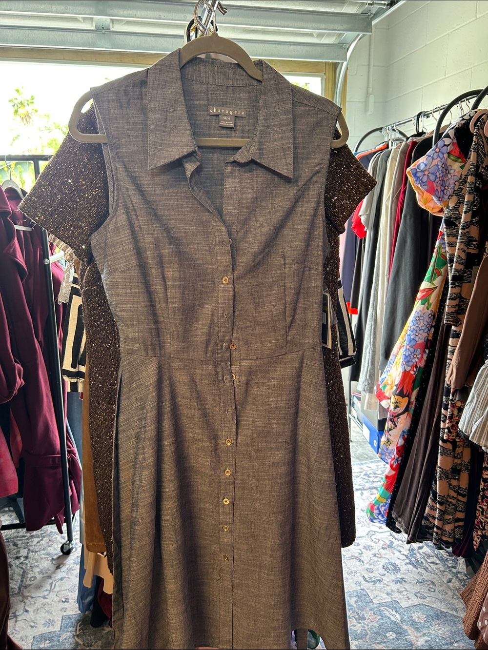 Sharagano Sleeveless Button-Front Dress in Gray